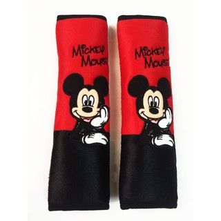 ลิขสิทธิ์แท้ มิกกี้เม้าส์ แพ็คคู่ หุ้มเบลท์ รถยนต์ สีแดงดำ Mickey Mouse Seat Belt Cover Shoulder Pad