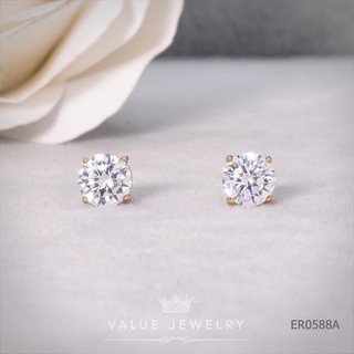 ต่างหูแป้น คริสตัลกลม ขนาด 7 มิล สีทอง ตุ้มหู เครื่องประดับ ER0588 ValueJewelry