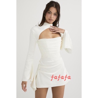 FAFA-Women´s Slim Dress, Flare Long Sleeve Hollow Out Backless Solid Color Ruched Skinny Mini Dresses