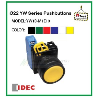 YW1B-M1EXXX 1Contact IDEC : PUSHBUTTON 22 mm.switch สวิตซ์ปุ่มกดหัวเรียบ-กดติดปล่อยดับ ขนาด 22 mm 1PC