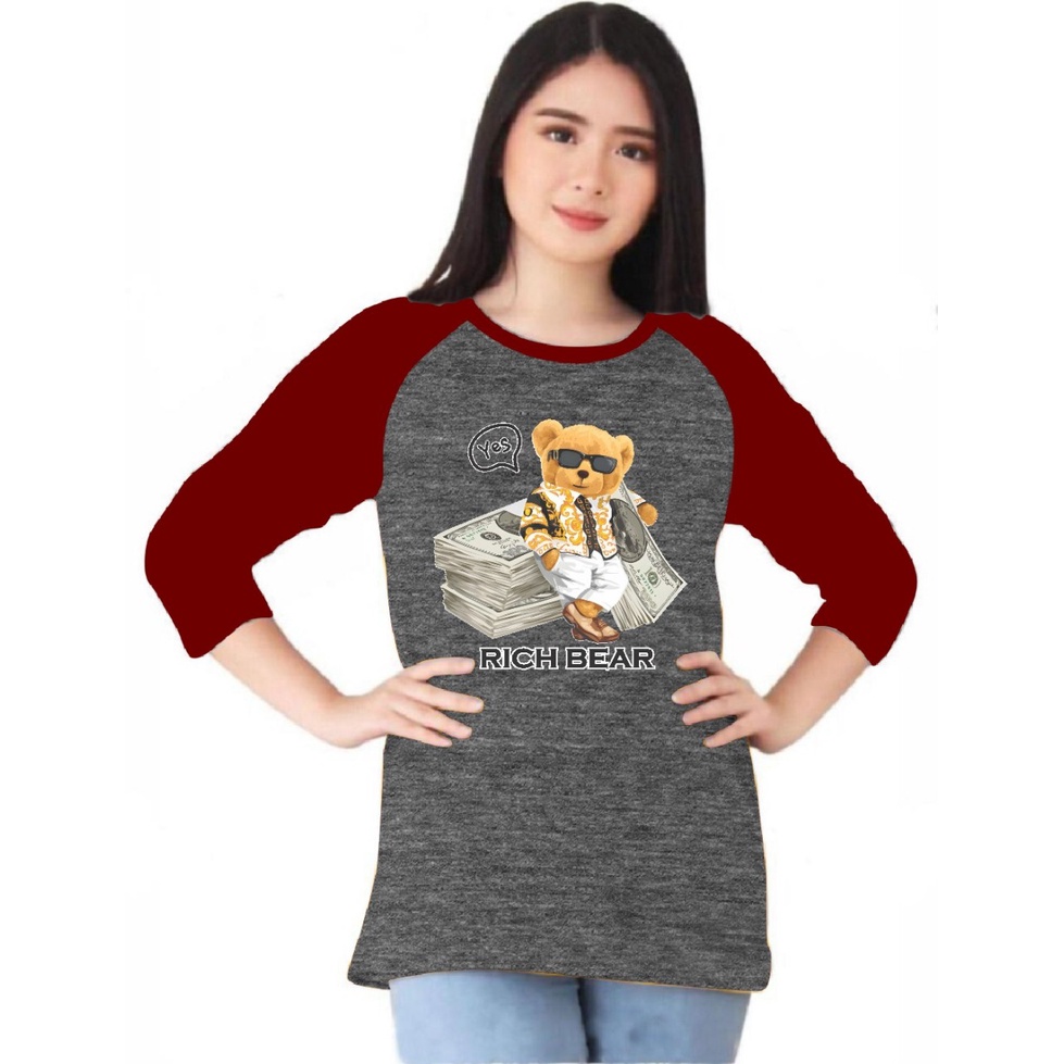 เสื้อยืดผู้หญิงแขน 3/4, RICH BEAR DTF m81 3/4 เสื้อยืดผู้หญิง ralan เสื้อยืด/ เสื้อยืดเด็กผู้หญิง/ เ