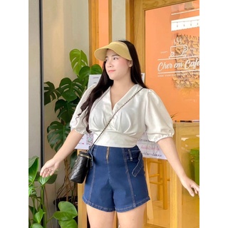 เสื้อ สาวอวบ เสื้อวีหน้า ถักหลัง สีพื้น อก36-46