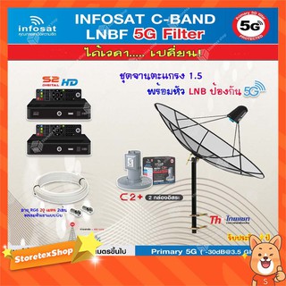 Thaisat C-Band 1.5M (ขาตรงตั้งพื้น ฐานตัวM) + infosat LNB 2จุด รุ่น C2+ (5G) + PSI S2 HD 2 กล่อง +สายRG6 20 m.x2