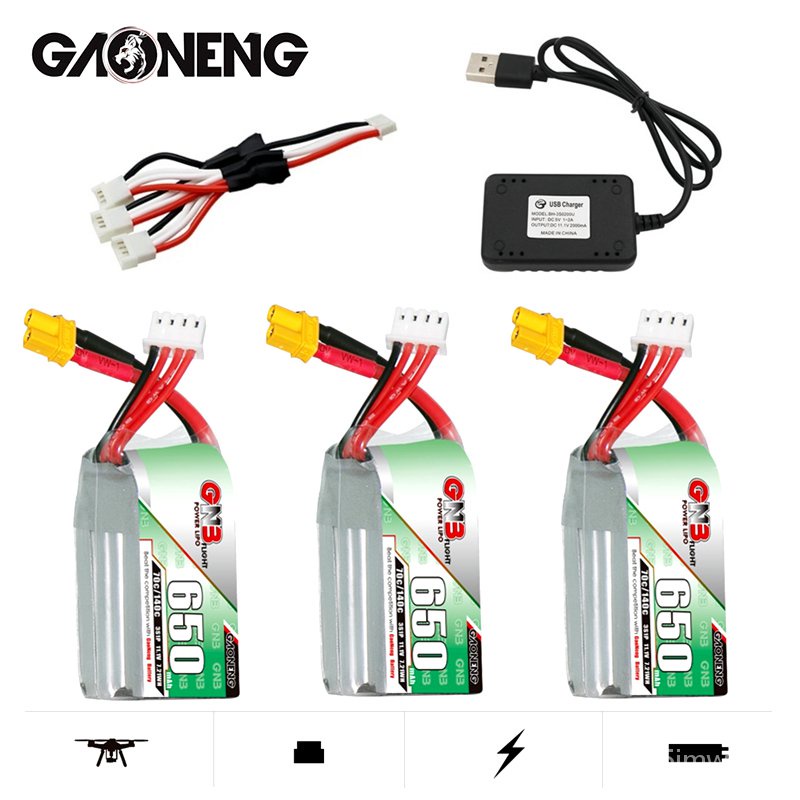Max 140C GNB 650mAh 11.1V 70C 3S HV Lipo Battery + Charger XT30U-F Plug for FPV Racing Drone 4 axis 