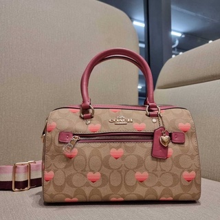 COACH CA248 ROWAN SATCHEL IN SIGNATURE CANVAS WITH STRIPE HEART PRINT