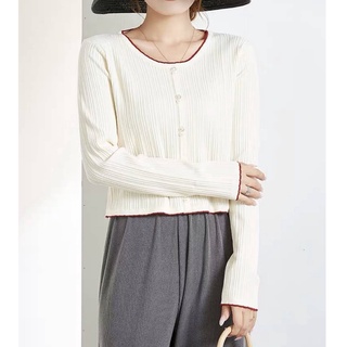 เสื้อแขนยาวผ้านิต RIBBED KNIT FRONT BUTTONED TOPS