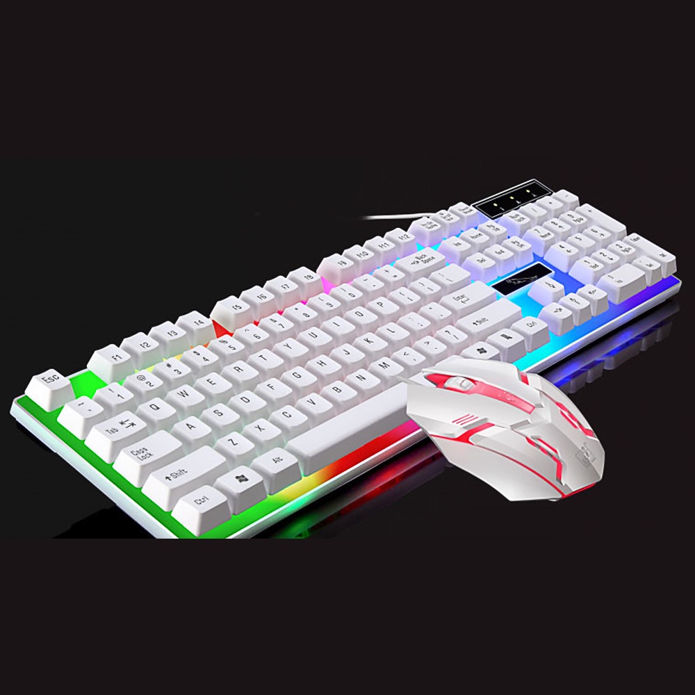 คีย์บอร์ด:USB Wired Gamer Keyboards Mouse Set LED Rainbow Color ...