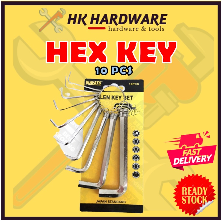 NAVATO HEX KEY ALLEN KEY WRENCH SET 8 & 10 ชิ้น BLACK HEAVY DUTY HEX KEY WRENCH SET LNK ALLEN KEY