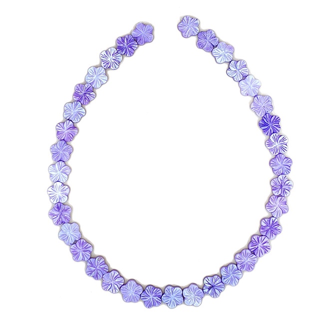 ลูกปัดเปลือกหอยแท้รูปทรงดอกไม้แกะลาย 2 หน้า (Mother of Pearl Purple Flower 12 mm) สีม่วง (LZ-0572)