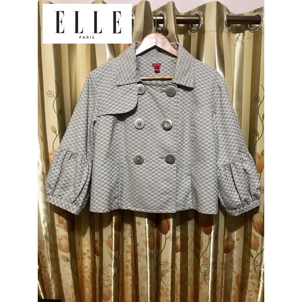 📌ELLE light brown jacket blazer suit size L แจ็คเก็ต เบลเซอร์ สูท แบรนด์แอล สีน้ำตาลอ่อน ทอลาย ทรงคอ