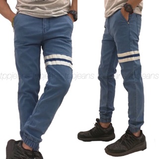 JoggerJeans กางเกงขาจั๊มผ้ายีนส์ยืด ทรงSlim แต่งแถบขาว ไซส์28”-38”