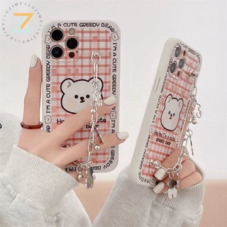 Zymello เคส OPPO A74 A3S A5 A76 A94 A96 A53 A95 F11 Pro F9 F7 F5 Reno 5 5G Reno 6 5G Reno 7 5G Reno 4 4G เคสโทรศัพท์ซิลิโคนลายหมีน่ารักแฟชั่น(พร้อมสร้อยข้อมือ)