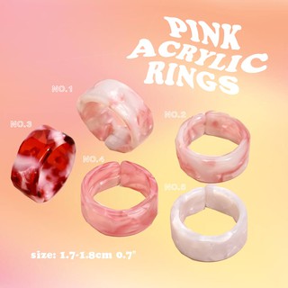 แหวนอคริลิคสีชมพู 5pcs pink resin acrylic ring