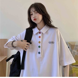 Hong Kong style Japanese polo shirt short sleeve t-shirt womens loose Korean style ins trendy Harajuku style for studen