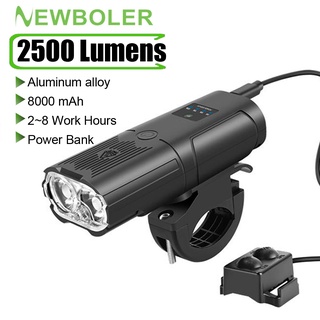 Newboler ไฟหน้าจักรยานอัจฉริยะ 2500 Lumens 8000mAh พร้อมแตร ชาร์จ USB สําหรับจักรยานเสือภูเขา