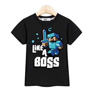 เสื้อเชิ้ต ลาย Minecraft Like A Boss แฟชั่นฤดูร้อน สไตล์สตรีท สําหรับเด็กผู้ชาย อายุ 4-14 ปี