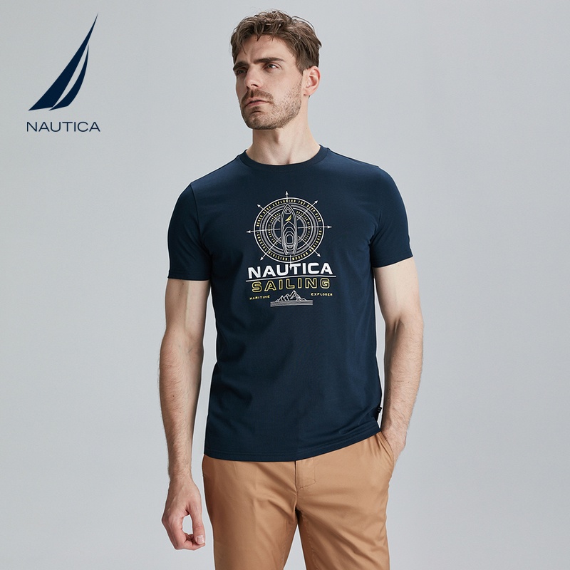 NAUTICA/Nudica ผู้ชายฤดูร้อนใหม่เสื้อยืดคอกลมแขนสั้นลําลอง TO1214