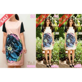 SaLe++ (อก36,38) Yui YU0066 เดรสผ้าไหมอิตาลี ผ้านุ่ม ใส่สบาย แขนสั้น พิมพ์ลายดอกไม้ มีซับใน มีกระเป๋า Lovely-Catty