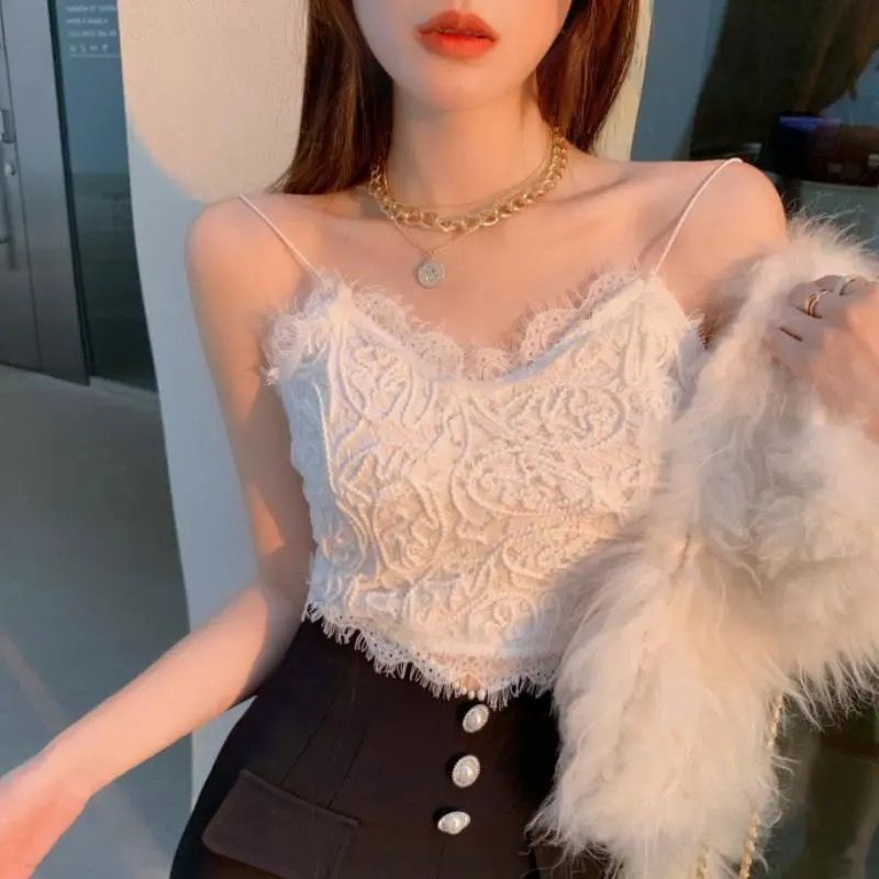 สินค้าพร้อมส่งจากไทย Sanay Bra (N594)เสื้อครอปสายเดี่ยวลูกไม้ หลังสม๊อคใส่สบาย