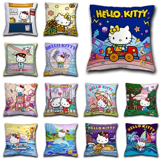 ปลอกหมอน ผ้าโพลีเอสเตอร์ ลายการ์ตูน Hello Kitty &amp; Mimmy ด้านเดียว สําหรับตกแต่งบ้าน โซฟา รถยนต์ (ไม่มีแกน)