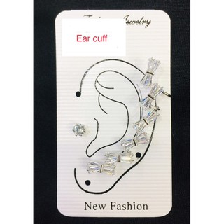 Set Ear cuff แบบยาวหนีบขึ้นใบหู+เพชรเม็ดเดี่ยว ความยาว 4 cm.