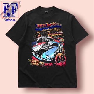 ROUNDคอลูกเรือNeckHotwheels VINTAGE เสื้อยืด | เสื้อยืดแขนสั้น พิมพ์ลาย Nascar HOT WHEELS | เสื้อยืด พิมพ์ลายรถแข่ง สีดํ