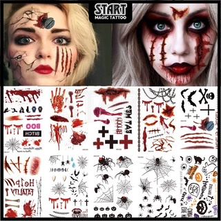 Halloweentattoo【start Magic Tattoo】สติกเกอร์รอยสักชั่วคราว กันน้ํา ติดทนนาน 190 มม.×120 มม. 2 สัปดาห์ 15 วัน