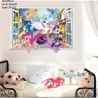 Wall Sticker สติ๊กเกอร์ติดผนัง 3D หน้าต่าง MY little pony C (กว้าง70cm.xสูง50cm)