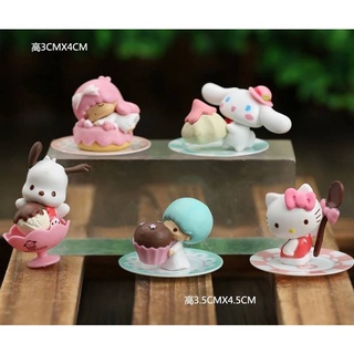 โมเดล Sanrio ชุดขนมหวาน Dessert time ชุดที่ 2 หวานกรุบ น่ารัก มีจานรองทุกตัว ขนาด 3-3.5 cm ชุดละ 5 ตัว