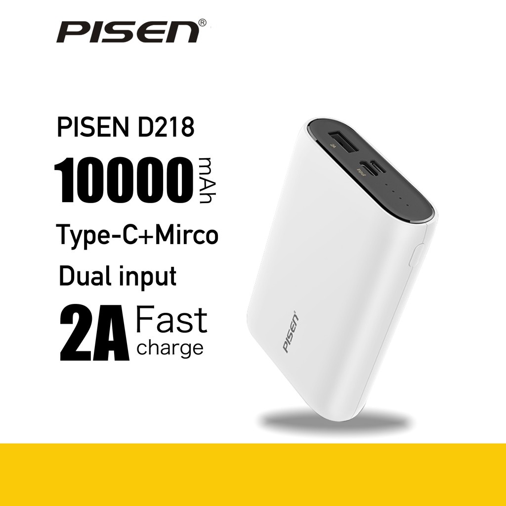 PISEN D218 10000mAh Mini Pocket 2A Fast Charger Micro Type-C Dual Input powerbank