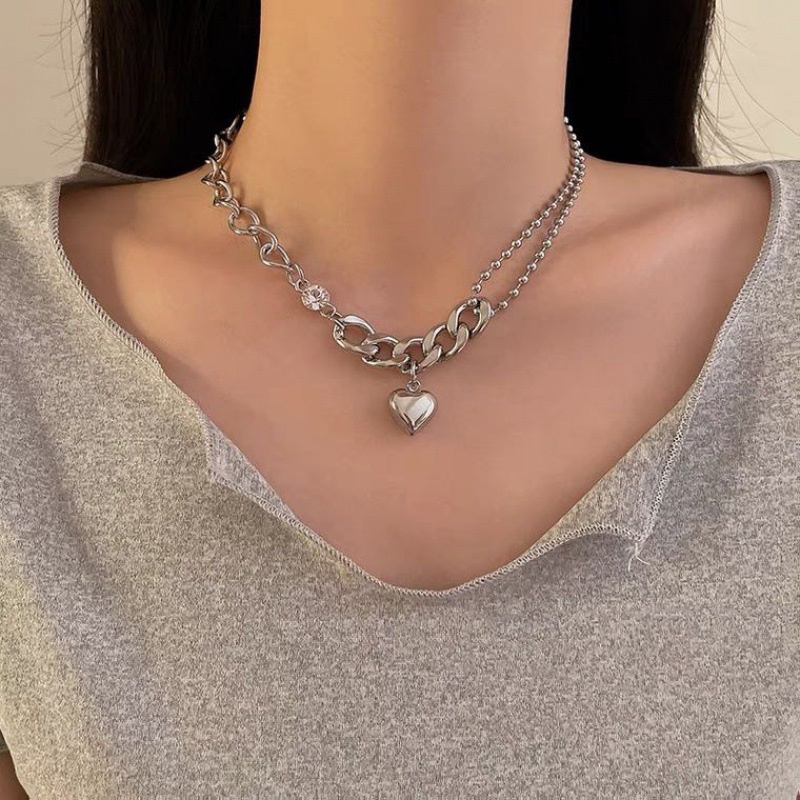 สร้อยคอโซ่ แบบหนา จี้รูปหัวใจ แบบเรียบง่าย สไตล์ฮิปฮอป