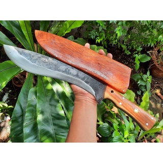 มีดกูรข่า มีดกุรข่า (Kukri) มีดเดินป่า มีดมาเชเต้ มีดพก มีดแคมป์ ใบ 12” SUP9 Full tank  ผิวไฟ ด้ามฝักไม้ประดู่ หมุดโมเสค