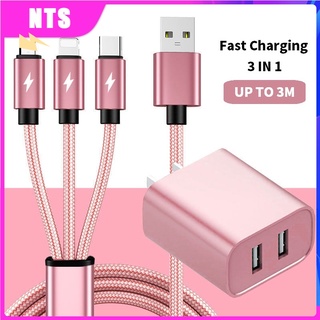 3 in 1 สายชาร์จ USB Type-C ชาร์จเร็ว สําหรับโทรศัพท์มือถือ Micro USB