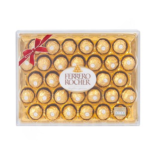 FERRERO เฟอเรโร รอชเชอร์ T32 400ก.  รายละเอียดสินค้า ช็อกโกแลตนมผสมเกล็ดเฮเซลนัทสอดไส้ครีมและเฮเซลนัท โดดเด่น