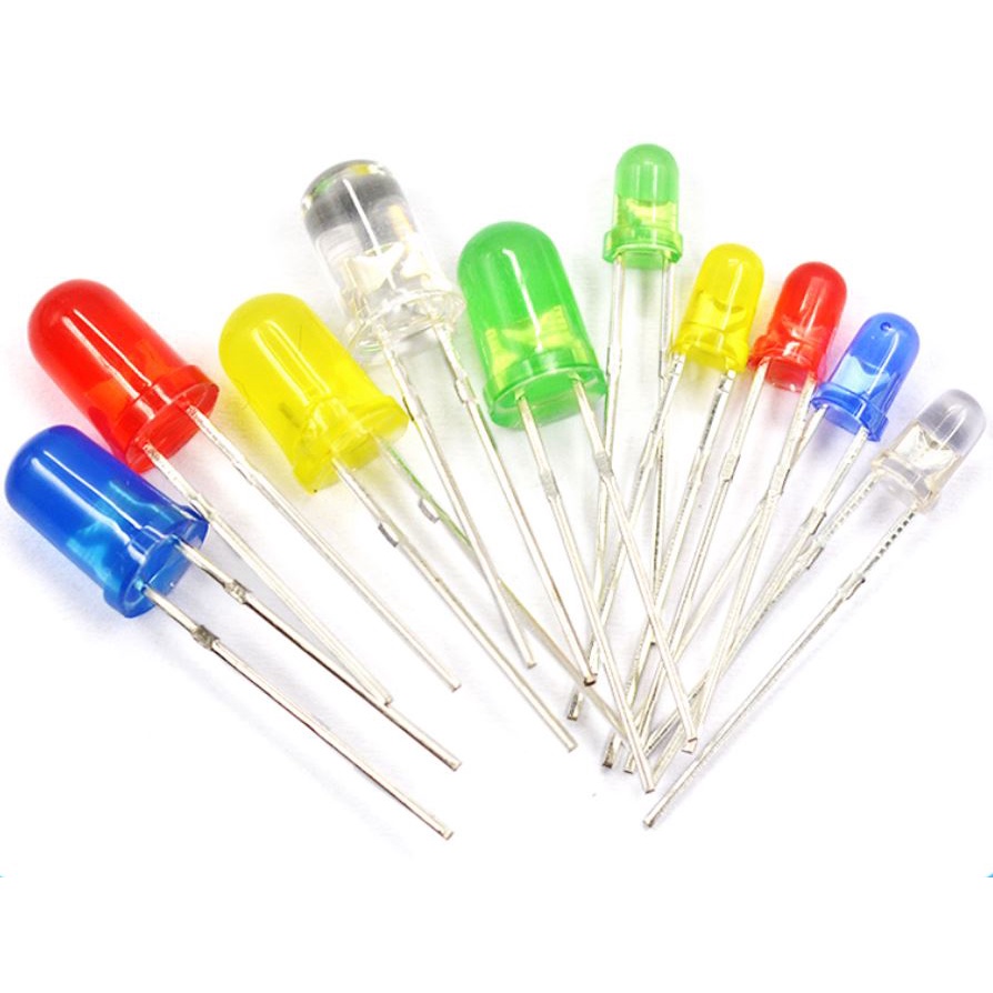 10 ชิ้น. LED Super bright 5mm Blue Green Red  White หลดสีขาว แสงสีแดง สีเขียว และสีน้ำเงิน