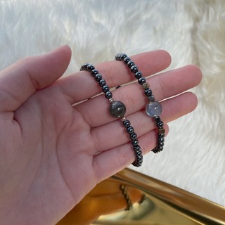 กำไลหิน สร้อยข้อมือหิน Gemstone Labradorite/Hematite