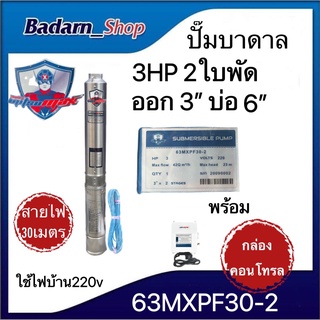 ปั๊มบาดาล ซัมเมอร์ส3นิ้ว3แรง2ใบพัดบ่อ6นิ้วMITSUMAX(63MXPF30-2)