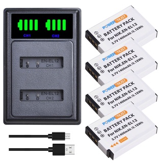 EN-EL12 ENEL12 1400mAh Battery and LED USB Charger for Nikon Coolpix A1000 B600 W300 A900 AW100 AW110 AW120 AW130 S6300