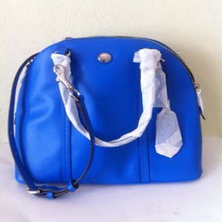 แท้ 100% Coach Peyton Leather Cora Domed Satchel Cerulean Blue 25671