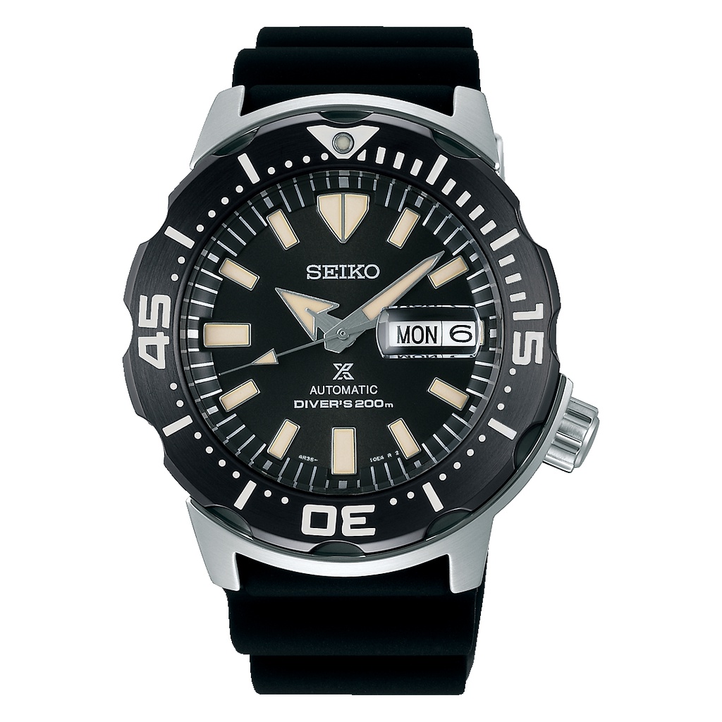 Karnvera Shop นาฬิกาข้อมือผู้ชาย Seiko Prospex Monster Diver's 200M Black Dial Silicone Strap Watch SRPD27K1