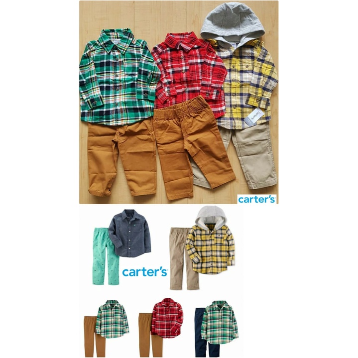 KEMEJA CARTER - ORIGINAL BOYS FLANEL SHIRT SET - SIZE 3M 6M 9M 12M 18M 2T 3T 4T - 2PCS
