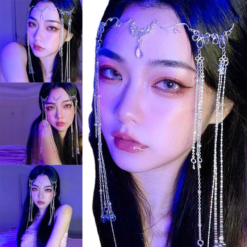 เครื่องประดับผมเจ้าสาว สายโซ่ ประดับพลอยเทียม หรูหรา แวววาว สไตล์โรแมนติก สําหรับเจ้าสาว งานแต่งงาน