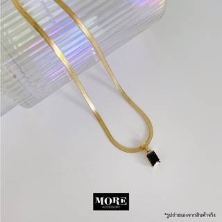 Baguette Snake Cain Necklace สร้อยคอสแตนเลสสีทอง จี้พลอยสี่เหลี่ยม กันน้ำ waterproof stainless jewelry