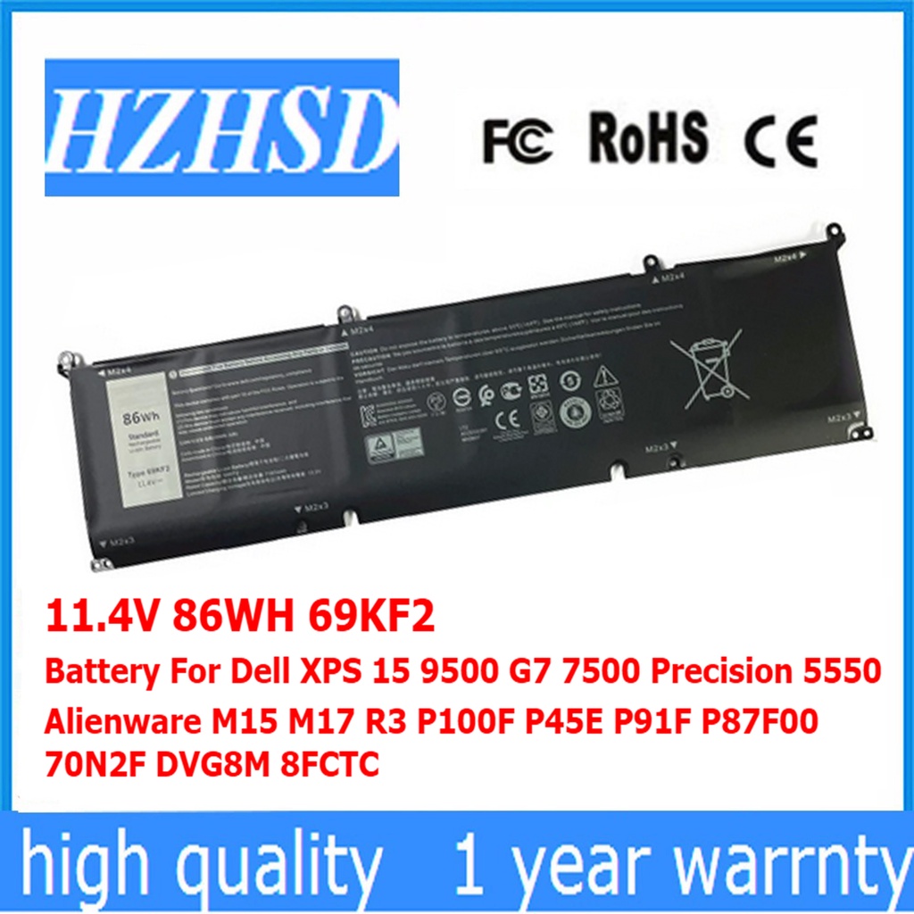11.4V 86WH 69KF2 Battery For Dell XPS 15 9500 G7 7500 Precision 5550 Alienware M15 M17 R3 P100F P45E