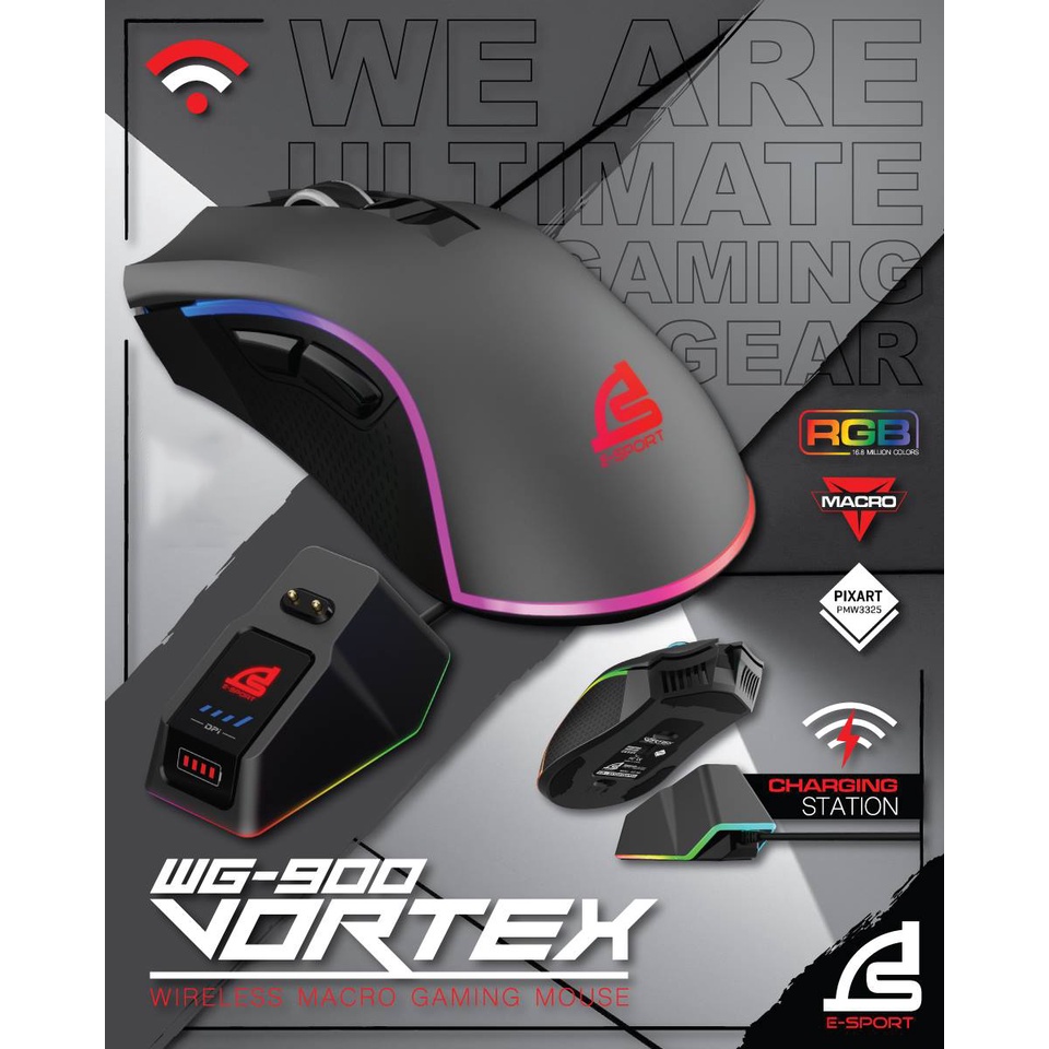 เมาส์เกมมิ่งไร้สาย SIGNO E-Sport VORTEX Wireless Macro Gaming Mouse รุ่น WG-900 / WG-902 มีแบตในตัว 