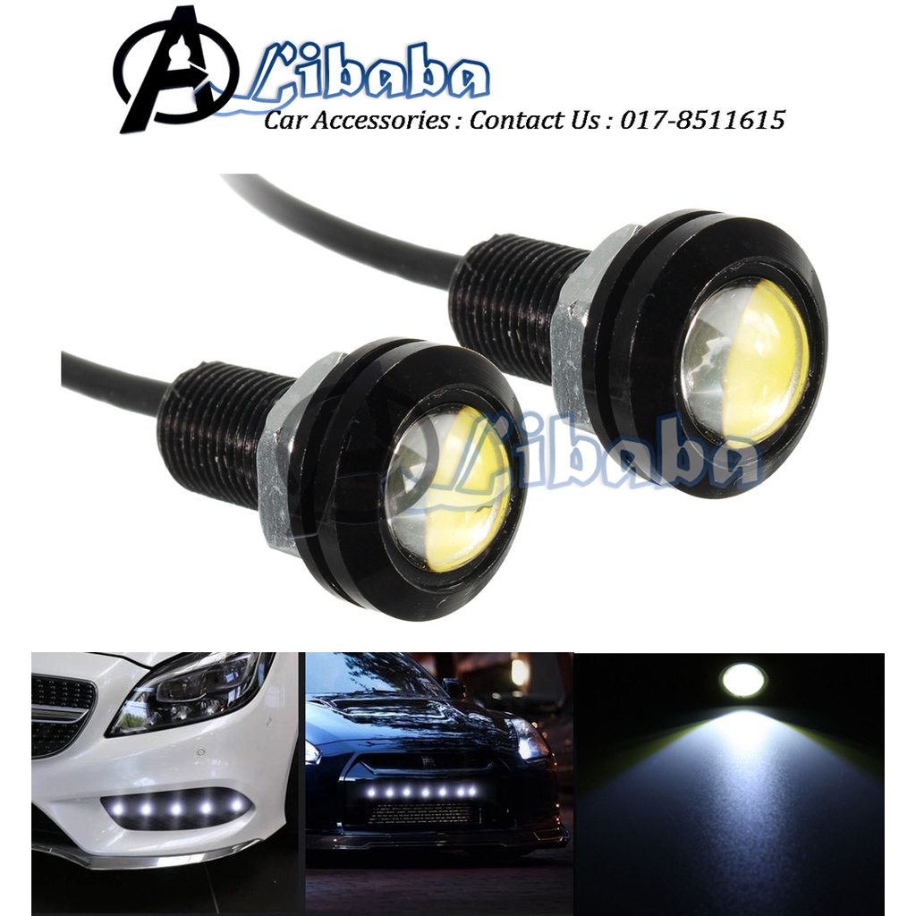 สีขาว 3W 12V รถยนต์รถจักรยานยนต์ LED Eagle Eye Daylight [2 ชิ้น]