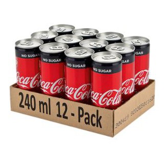 COKE โค้ก น้ำอัดลม สูตรไม่มีน้ำตาล ขนาด 240/245ml ยกแพ็ค 12กระป๋อง COCA COLA NO SUGAR