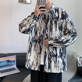 เสื้อเชิ้ตแขนยาวลําลอง ทรงหลวม สีคอนทราสต์ สไตล์ญี่ปุ่น ฮาราจูกุ แฟชั่นฤดูใบไม้ร่วง สําหรับผู้ชาย TF1