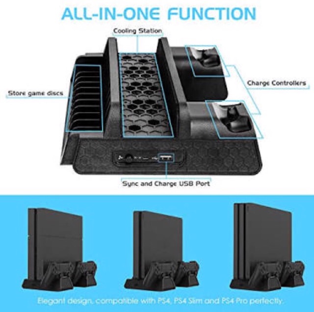 Dobe ขาตั้งเครื่อง Ps4 Pro/Slim มีไฟบอกสถานะการชาร์จจอย (Stand for Ps.4)(ขาตั้ง ps4 3 in 1)(ขาตั้งPS4)(PS4 Stand)