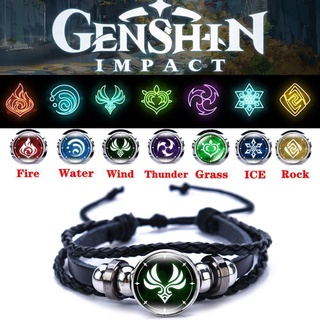 Genshin เครื่องประดับ สร้อยข้อมือ สายหนัง เรืองแสง ลายอัญมณี เกม Gods Eye สําหรับผู้ชาย และผู้หญิง